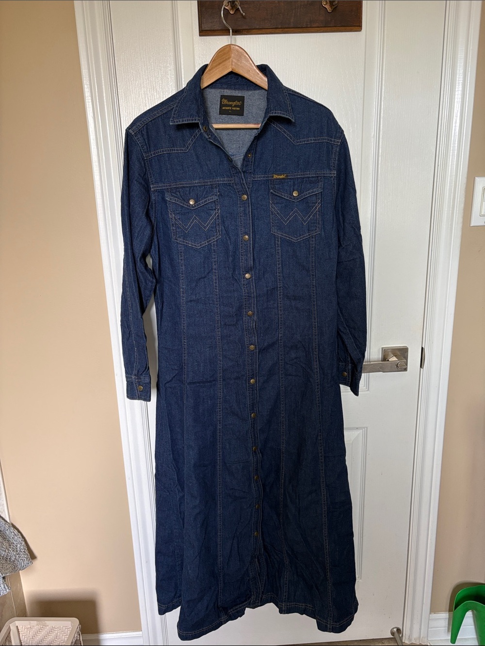 Wrangler Indigo Denim Button-Front Maxi Shirt Dress